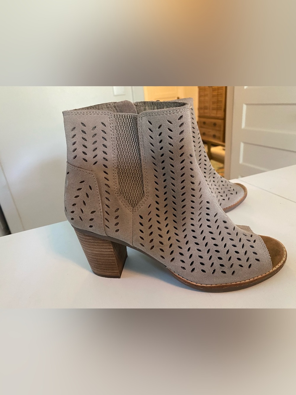 Toms Taupe Perforated Peep-Toe Ankle Bootie